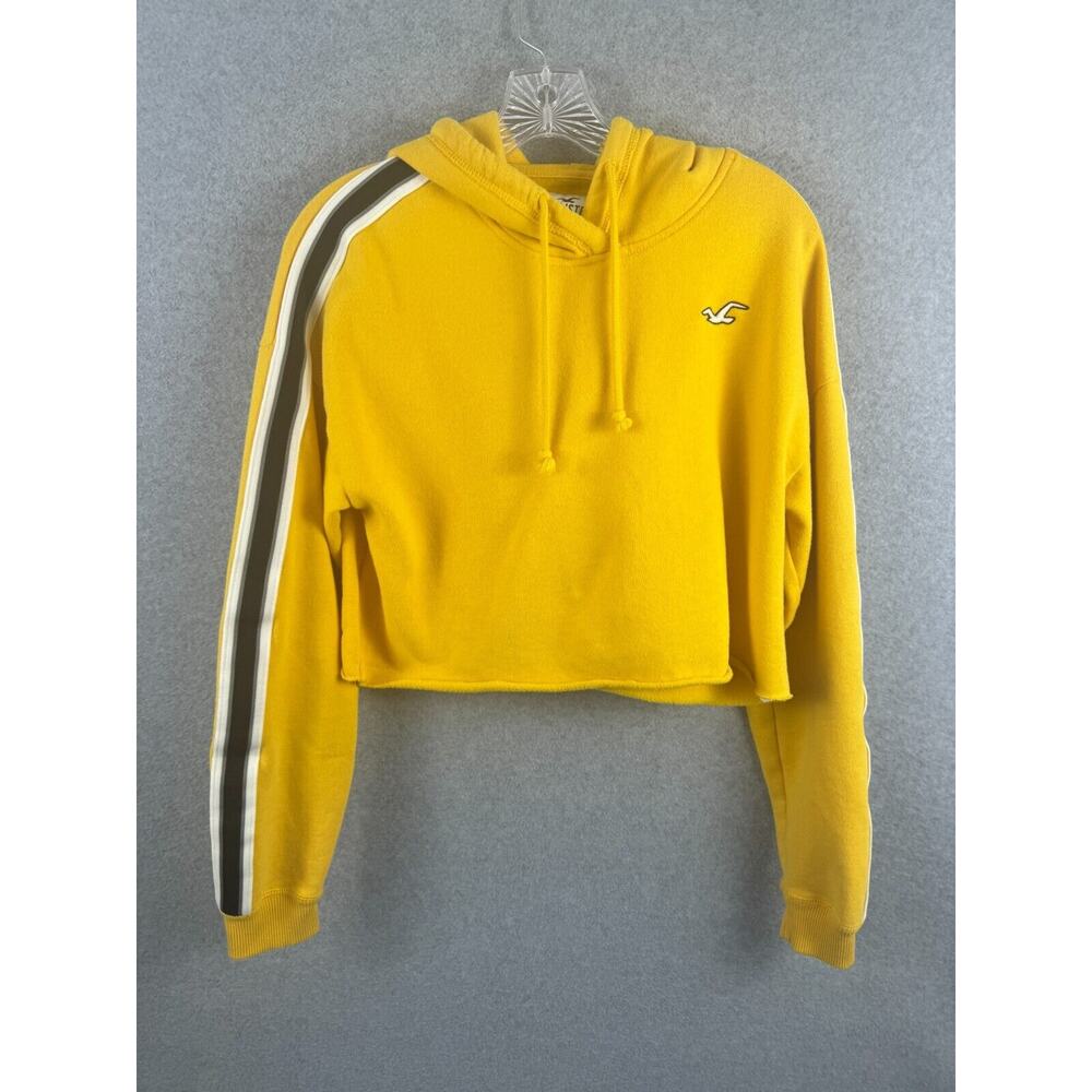 Hollister Cropped Hoodie‎ Women's S Yellow Long Sleeve Pullover Retro Workout
